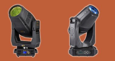 Two moving head lights on motorised yokes